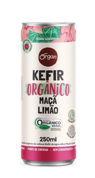 Kefir Orgânico Maçã Limão - 250ml - água, suco de maçã orgânico, suco de limão orgânico, aroma natural e cultura Kefir